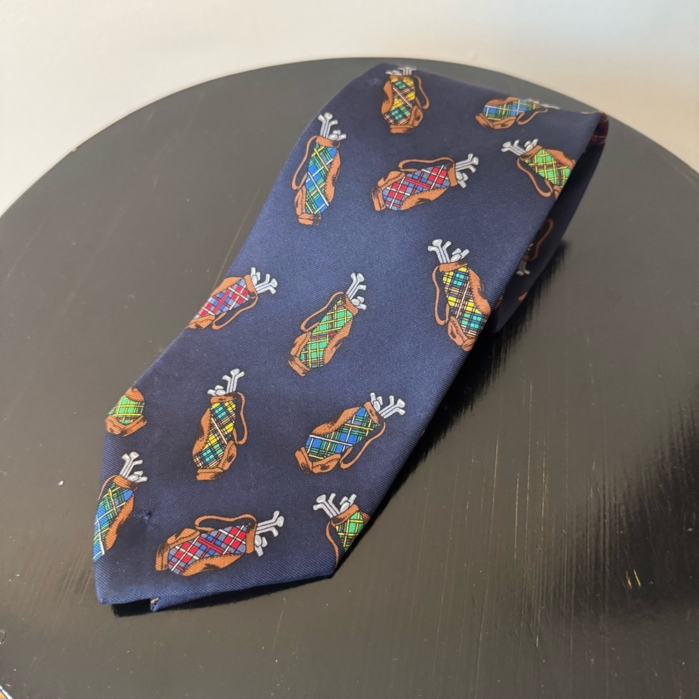 Alynn Neckwear Silk Tie "Tartan Bags" Navy Multicolor Golf Mens Designer Necktie